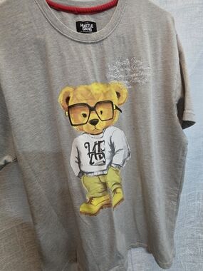 Hustle Gang Grey Tee with  Bear Graphic